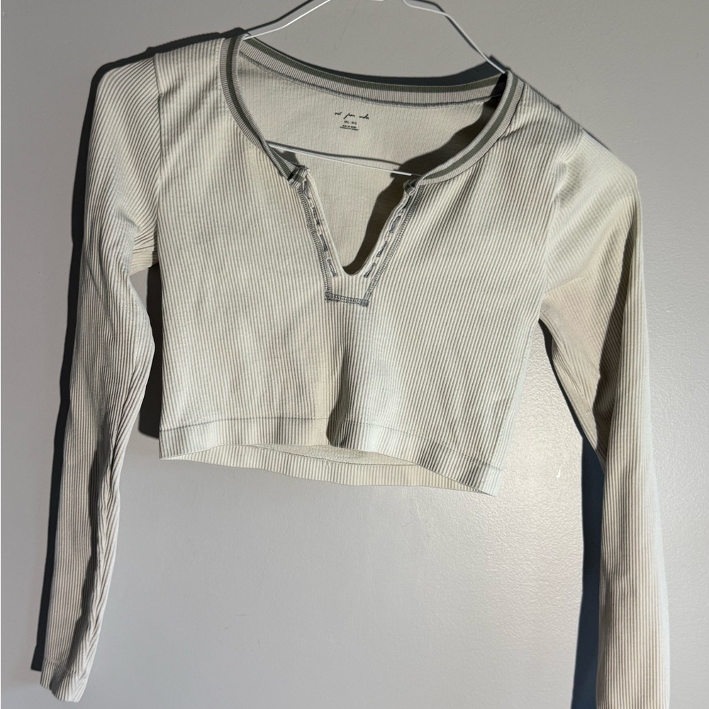 Out From Under by Urban Outfitters ribbed long sleeve henley crop top